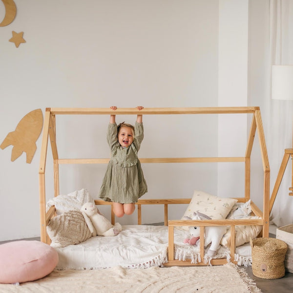 Handmade Montessori Toddler Floor Bed - Natural Wood Kids House Bed Frame, Safe Nursery Decor, First Christmas Gift, Baby Crib Size Compatible