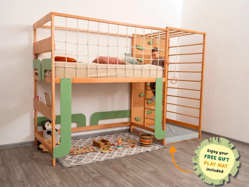 Bunk Bed, Montessori Bed for Twins, Toddler Bed, Twin Bed, Bunk Beds for Kids, Montessori Furniture, Bed Frame, Nursery Decor, Toddler Gym