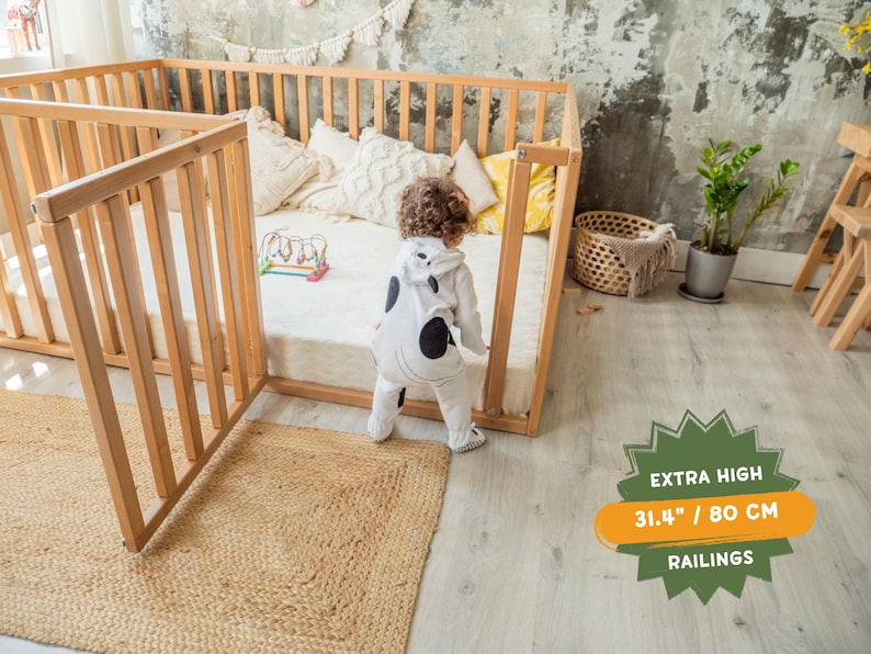 Solid Wood Montessori Floor Bed with Extra Protection - Safe & Engaging Toddler Play Bed