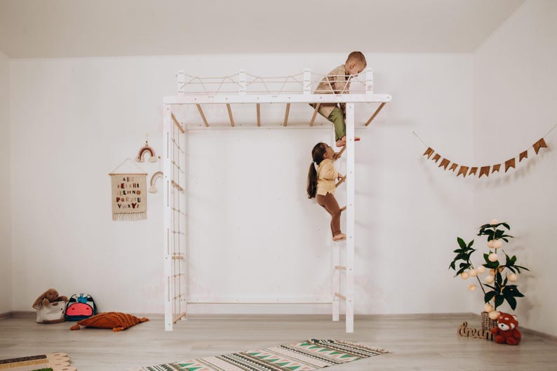 88x78" Giant Bridge Swedish Ladder & 1 Optional Rope Accessory: Gymnastics Rings, Waldorf Ladder, Baby Swing, Nursery Mobile Home Gym