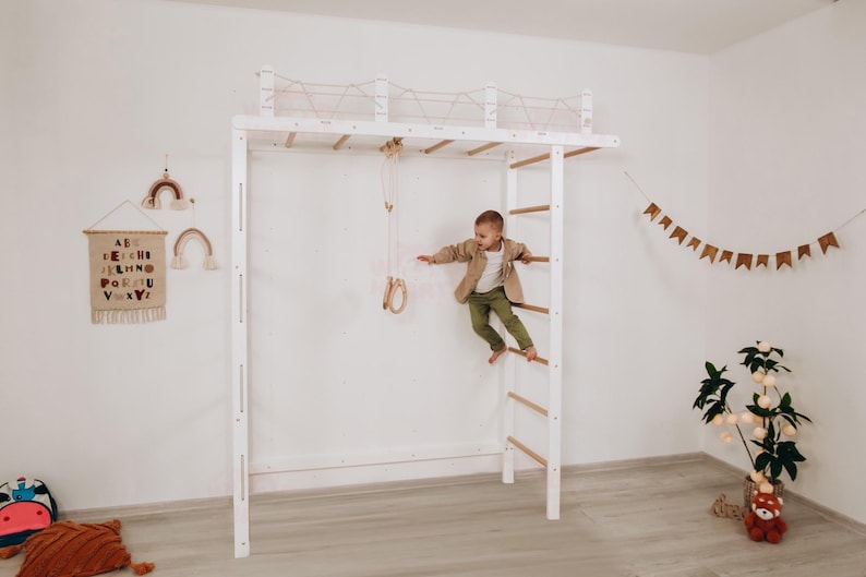 88x78" Giant Bridge Swedish Ladder & 1 Optional Rope Accessory: Gymnastics Rings, Waldorf Ladder, Baby Swing, Nursery Mobile Home Gym