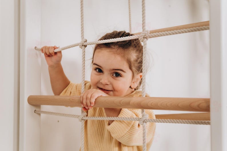 88x78" Giant Bridge Swedish Ladder & 1 Optional Rope Accessory: Gymnastics Rings, Waldorf Ladder, Baby Swing, Nursery Mobile Home Gym