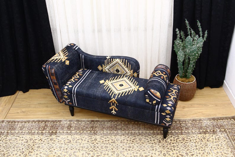 Bohemian Kilim Design Lounging Chair - Vintage Upholstered Armchair for Living Room, Meditation Bench, Sleeper Sofa