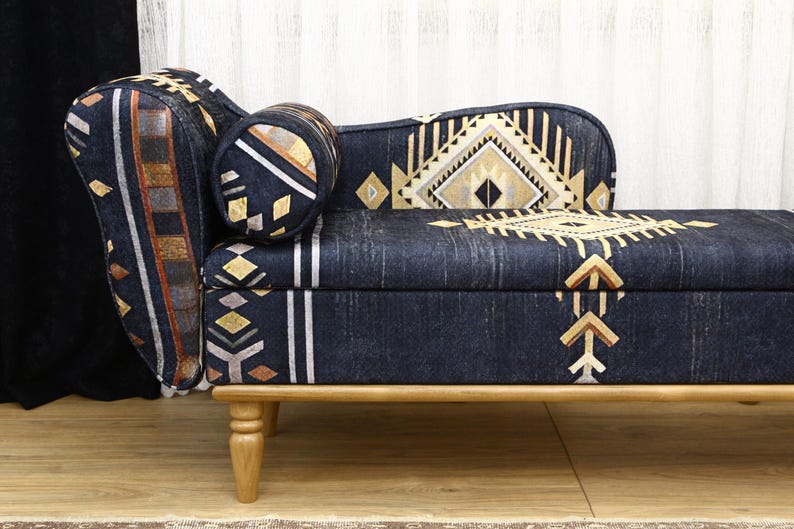 Bohemian Kilim Design Lounging Chair - Vintage Upholstered Armchair for Living Room, Meditation Bench, Sleeper Sofa
