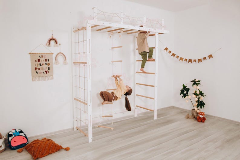 88x78" Giant Bridge Swedish Ladder & 1 Optional Rope Accessory: Gymnastics Rings, Waldorf Ladder, Baby Swing, Nursery Mobile Home Gym