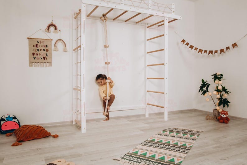 88x78" Giant Bridge Swedish Ladder & 1 Optional Rope Accessory: Gymnastics Rings, Waldorf Ladder, Baby Swing, Nursery Mobile Home Gym