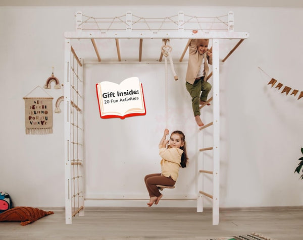 88x78" Giant Bridge Swedish Ladder & 1 Optional Rope Accessory: Gymnastics Rings, Waldorf Ladder, Baby Swing, Nursery Mobile Home Gym