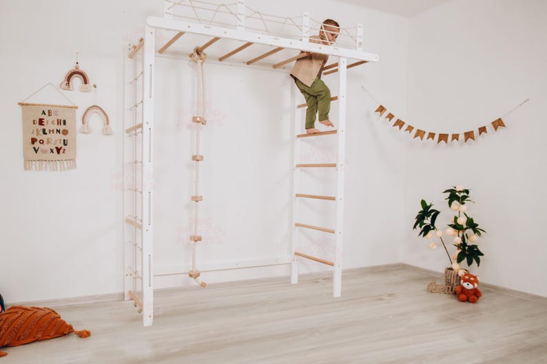 88x78" Giant Bridge Swedish Ladder & 1 Optional Rope Accessory: Gymnastics Rings, Waldorf Ladder, Baby Swing, Nursery Mobile Home Gym