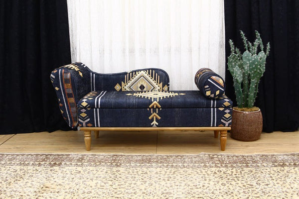 Bohemian Kilim Design Lounging Chair - Vintage Upholstered Armchair for Living Room, Meditation Bench, Sleeper Sofa