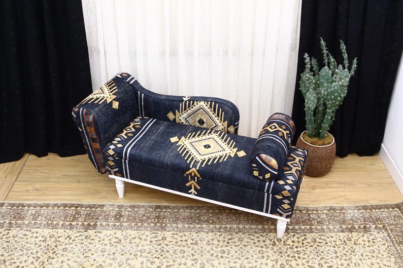 Bohemian Kilim Design Lounging Chair - Vintage Upholstered Armchair for Living Room, Meditation Bench, Sleeper Sofa