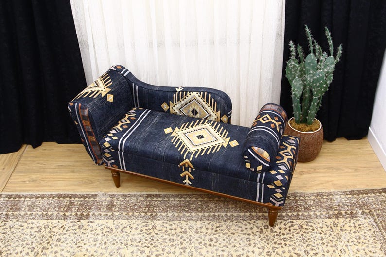 Bohemian Kilim Design Lounging Chair - Vintage Upholstered Armchair for Living Room, Meditation Bench, Sleeper Sofa