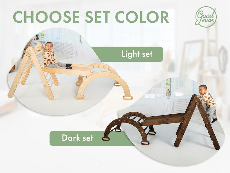 Montessori Wooden Climbing Triangle Arch and Slide Set for Toddlers - Safe, Eco-Friendly Play Gym