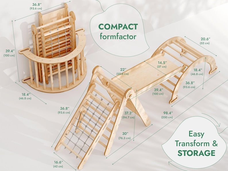 Montessori Wooden Climbing Triangle Arch and Slide Set for Toddlers - Safe, Eco-Friendly Play Gym