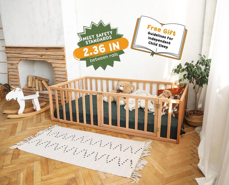 Busywood Montessori Platform Playpen Bed - Safe & Engaging Wooden Floor Bed for Toddlers