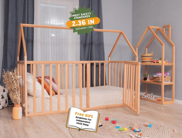 Busywood House Playpen Bed: Solid Alder Wood Low Platform Bed Frame with Enhanced Safety Features