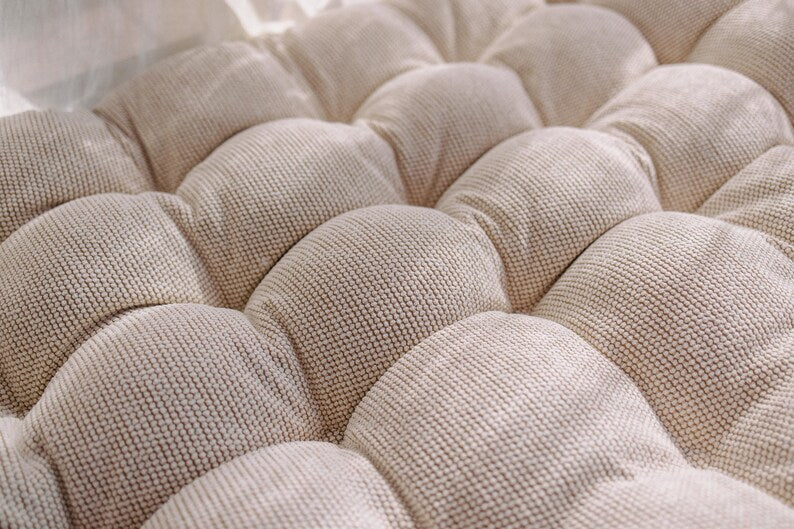 Luxurious Waterproof Tufted French-Style Outdoor Floor Cushion for Patio, Garden, and Play Areas