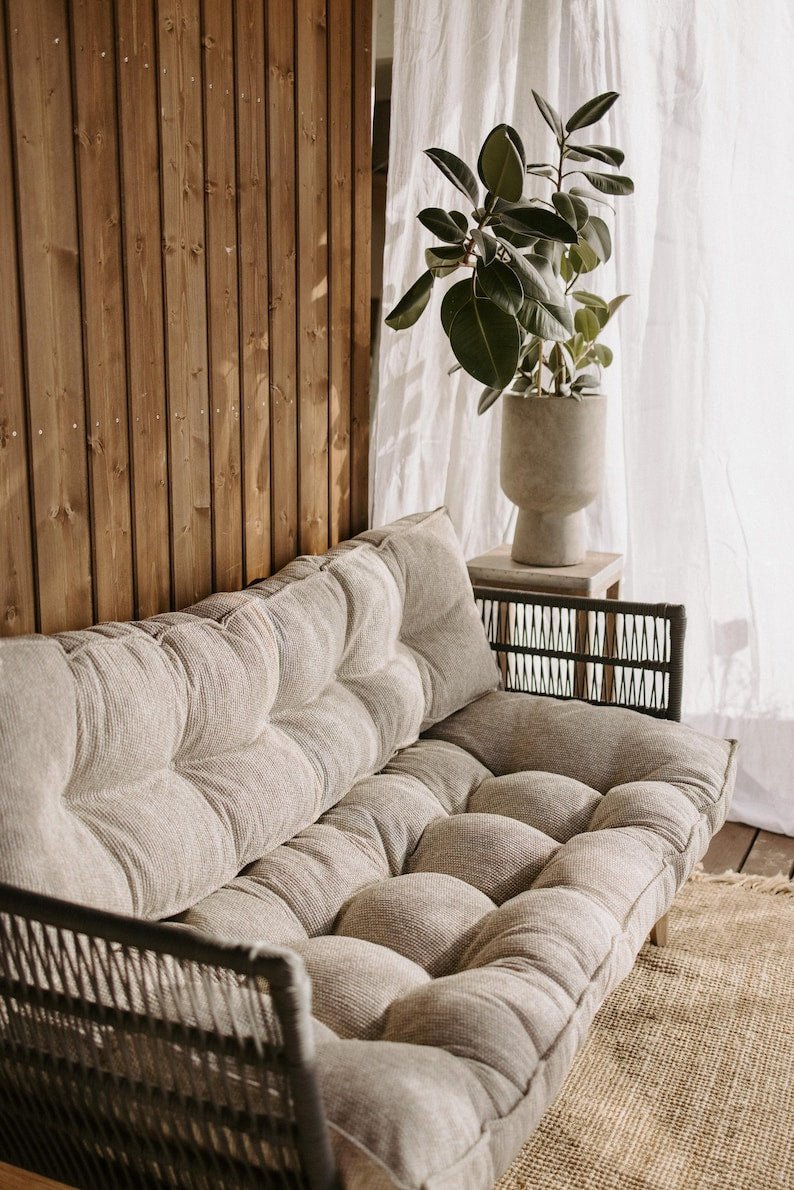 Luxurious Waterproof Tufted French-Style Outdoor Floor Cushion for Patio, Garden, and Play Areas