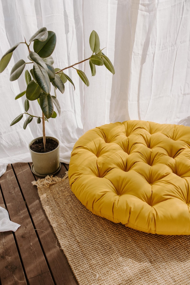 Luxurious Waterproof Tufted French-Style Outdoor Floor Cushion for Patio, Garden, and Play Areas