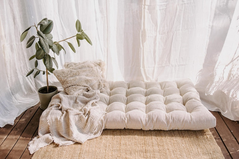 Luxurious Waterproof Tufted French-Style Outdoor Floor Cushion for Patio, Garden, and Play Areas