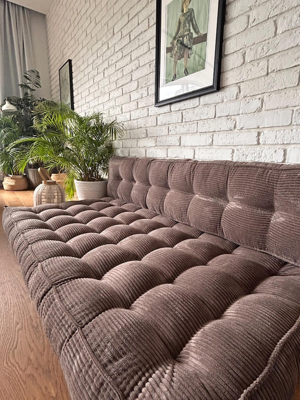 Luxurious Brown Corduroy Floor Sofa & Cushion Set | Comfortable Window Seat & Bench Pad