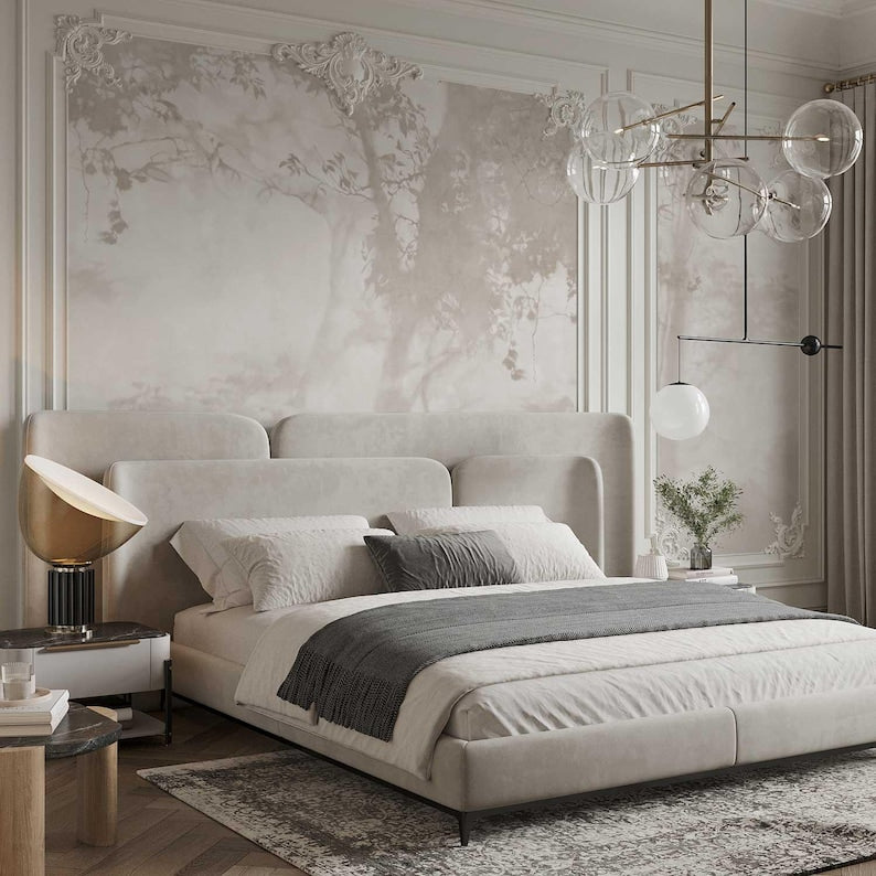 Serene Forest Landscape Wallpaper - Neutral Toned Tree Wall Art for Living Room or Bedroom