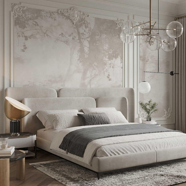 Serene Forest Landscape Wallpaper - Neutral Toned Tree Wall Art for Living Room or Bedroom