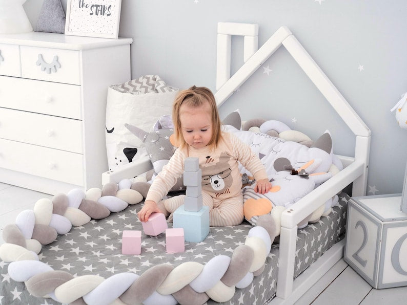Wooden Montessori Floor Bed for Toddlers - Safe & Engaging Kids House Bed Frame