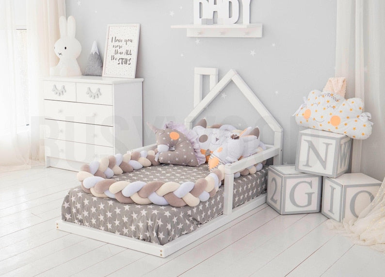 Wooden Montessori Floor Bed for Toddlers - Safe & Engaging Kids House Bed Frame