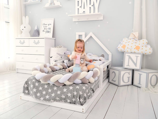 Wooden Montessori Floor Bed for Toddlers - Safe & Engaging Kids House Bed Frame