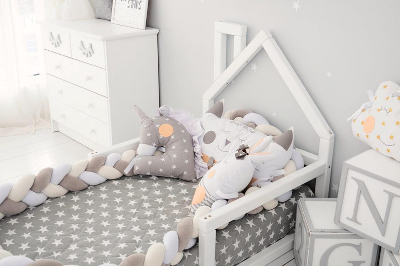 Wooden Montessori Floor Bed for Toddlers - Safe & Engaging Kids House Bed Frame