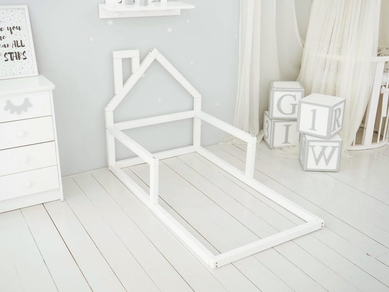 Wooden Montessori Floor Bed for Toddlers - Safe & Engaging Kids House Bed Frame