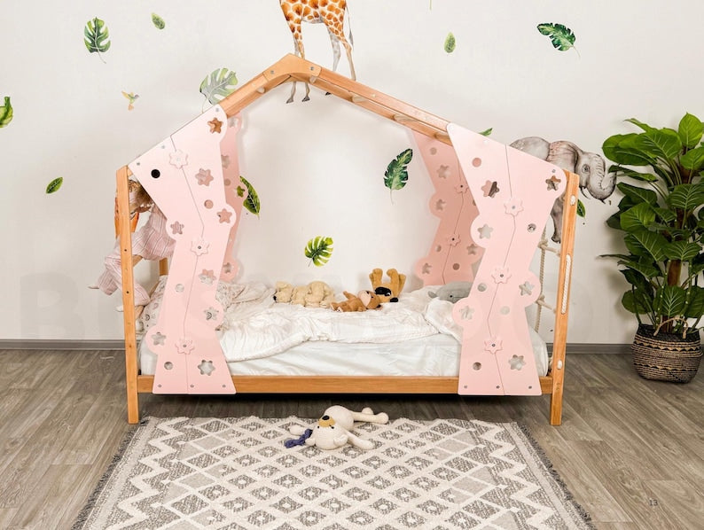 Interactive Montessori Toddler Gym Bed with Playhouse & Climbing Frame - Safe, Engaging Kids Furniture