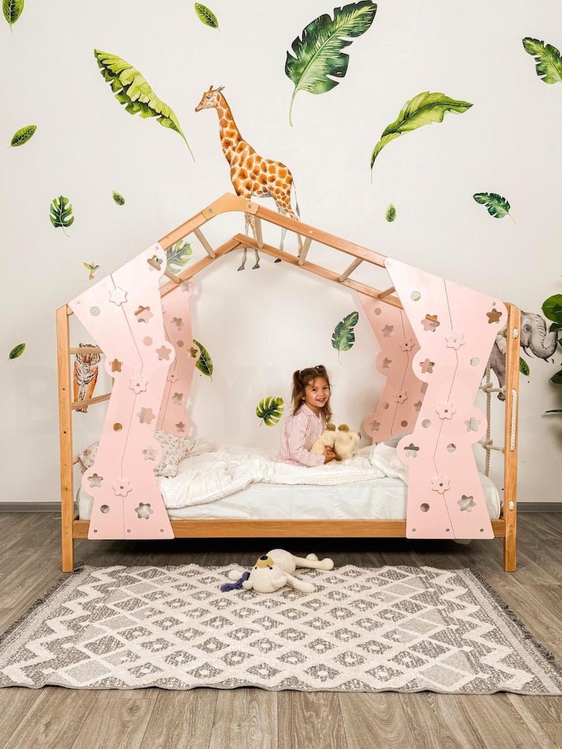 Interactive Montessori Toddler Gym Bed with Playhouse & Climbing Frame - Safe, Engaging Kids Furniture