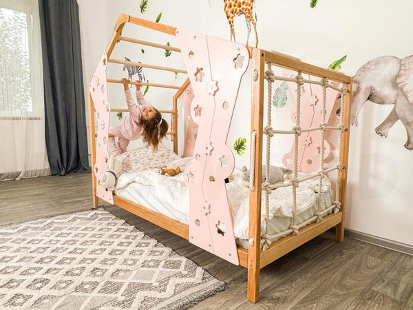 Toddler Montessori Gym Bed with Climbing Frame - Indoor Playhouse & Loft Bed for Kids Room