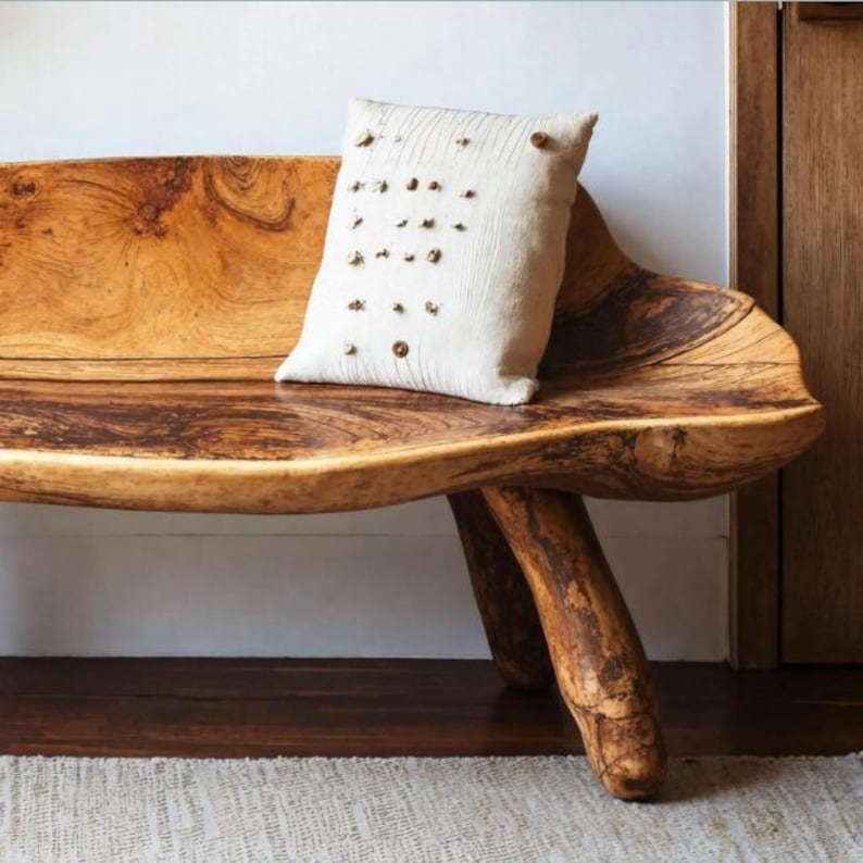 Handmade Rustic Solid Wood Bench for Entryway | Sturdy Farmhouse Furniture | Comfortable Wooden Seat