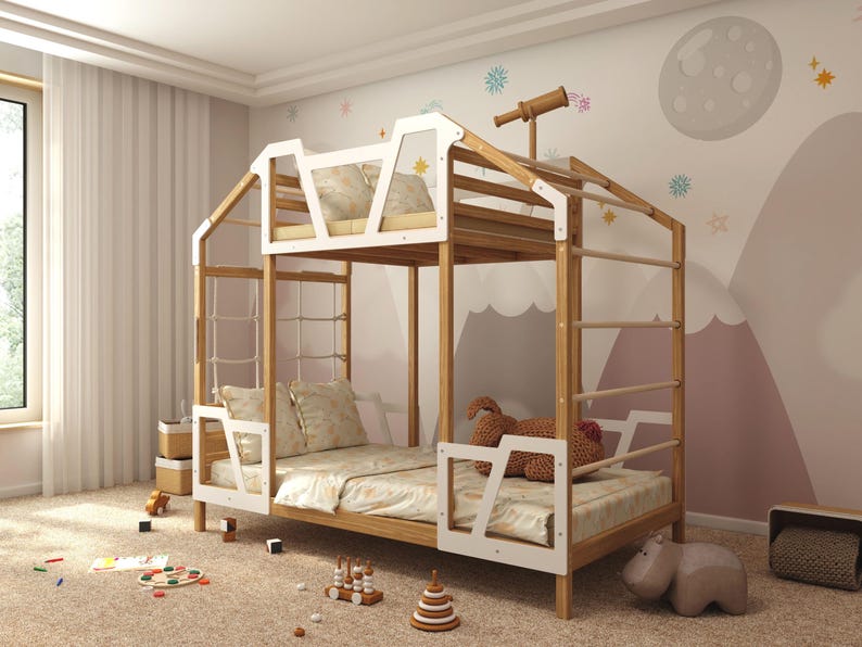 Montessori Toddler Tower Bed with Bunk Bed Frame - Twin Size for Kids' Playroom & Nursery Decor