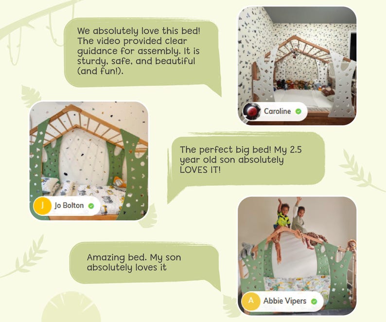 Busywood Montessori Toddler Climbing Bed Frame - Twin Loft Bed with Play Table for Nursery & Playroom