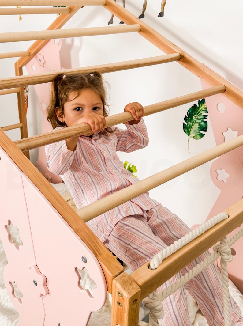 Interactive Montessori Toddler Gym Bed with Playhouse & Climbing Frame - Safe, Engaging Kids Furniture
