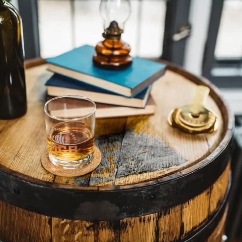 Whiskey Barrel Bar Cabinet, Bourbon Barrel Bar Furniture, Upcycled Barrel Furniture for Home Bar, Personalized Liquor Cabinet