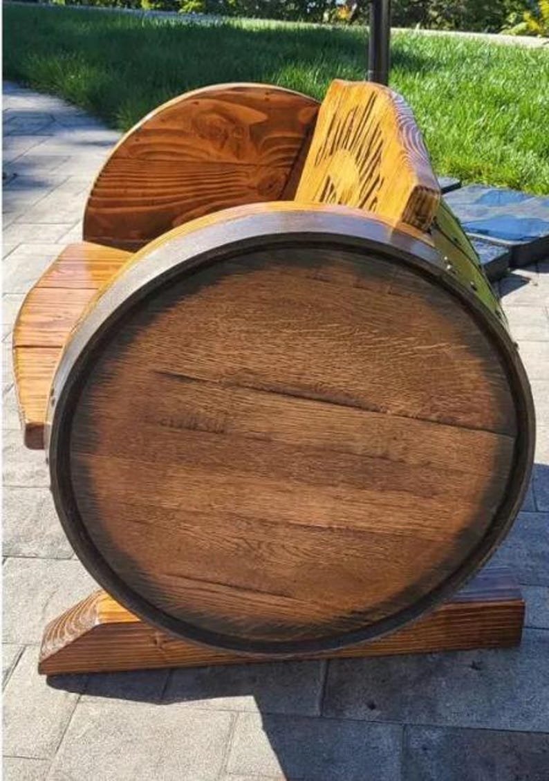 Whisky Barrel Bench Seat – Reclaimed Oak Barrel Furniture, Garden Bench, Rustic Handmade Seating