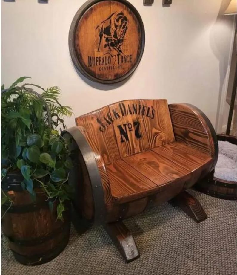 Whisky Barrel Bench Seat – Reclaimed Oak Barrel Furniture, Garden Bench, Rustic Handmade Seating