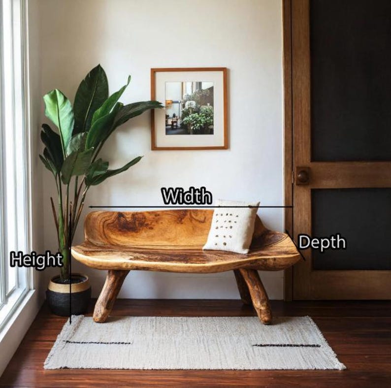 Handmade Rustic Solid Wood Bench for Entryway | Sturdy Farmhouse Furniture | Comfortable Wooden Seat
