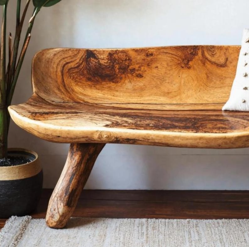 Handmade Rustic Solid Wood Bench for Entryway | Sturdy Farmhouse Furniture | Comfortable Wooden Seat