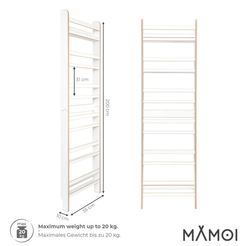 MAMOI® Montessori Wooden Bookshelf for Kids - Child-Safe Toddler Bookcase for Nursery & Playroom