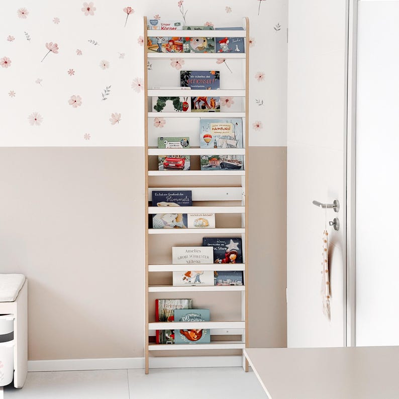 MAMOI® Montessori Wooden Bookshelf for Kids - Child-Safe Toddler Bookcase for Nursery & Playroom