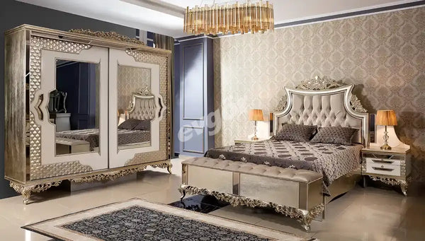 Valide Avangarde Luxury Bedroom Set - Classic Design with Premium MDF and Polyurethane Accents