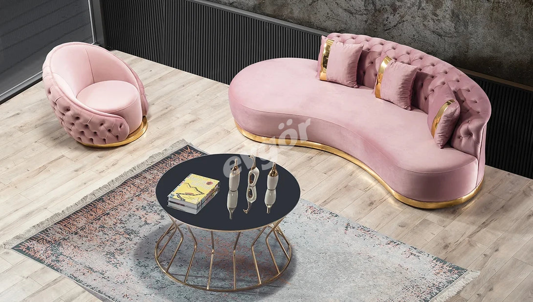 Zeta Pembe Lüks Koltuk Takımı